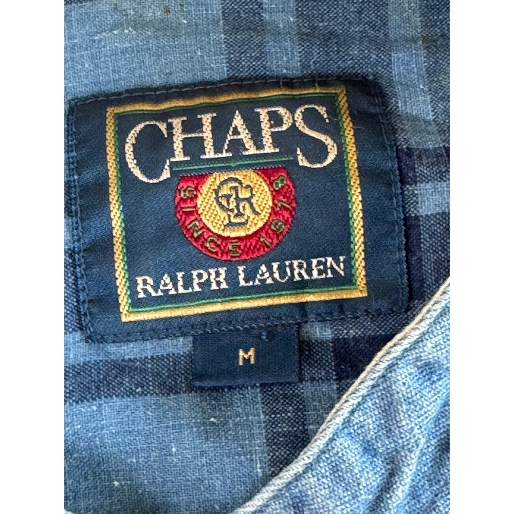 Vintage Chaps Ralph Lauren Shirt Medium Color Pattern Block Blue Long Sleeve - Picture 4 of 10